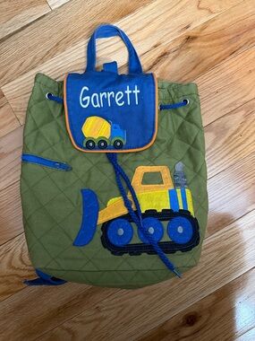 Personalized Green Quilted Kids Backpack with Construction Truck - Garrett